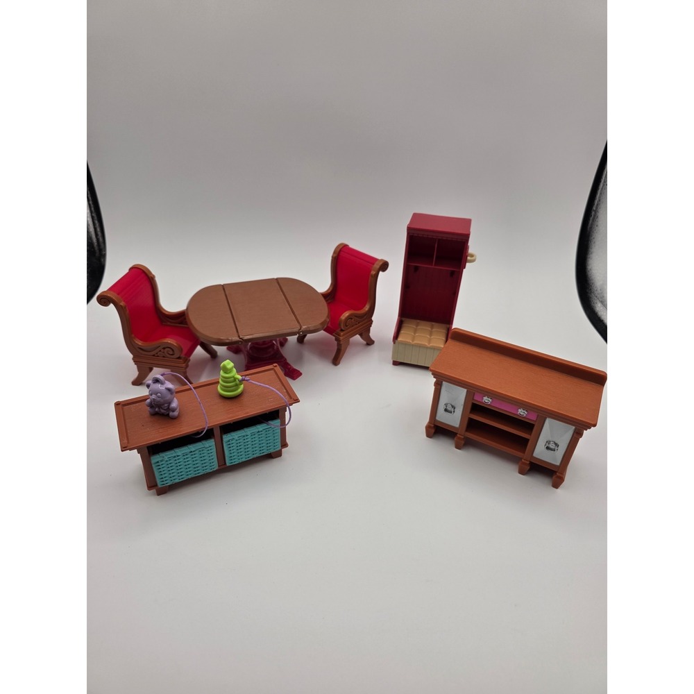 Fisher Price Loving Family Dollhouse Furniture Set Table Chair Hall Tree Baskets